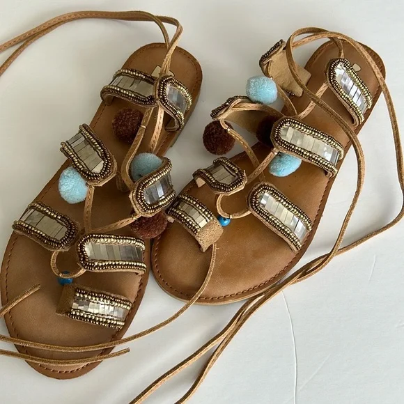 Brass Plum Shoes Boho Glam Festival Lace Up Sandals Poshmark